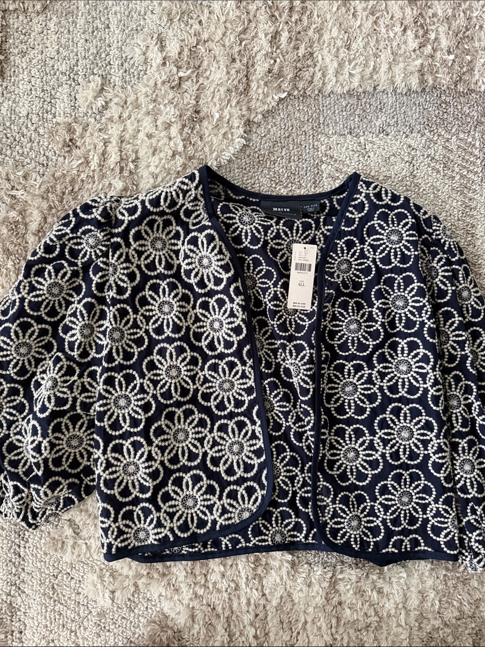 Maeve Navy Jacket with White Floral Crochet